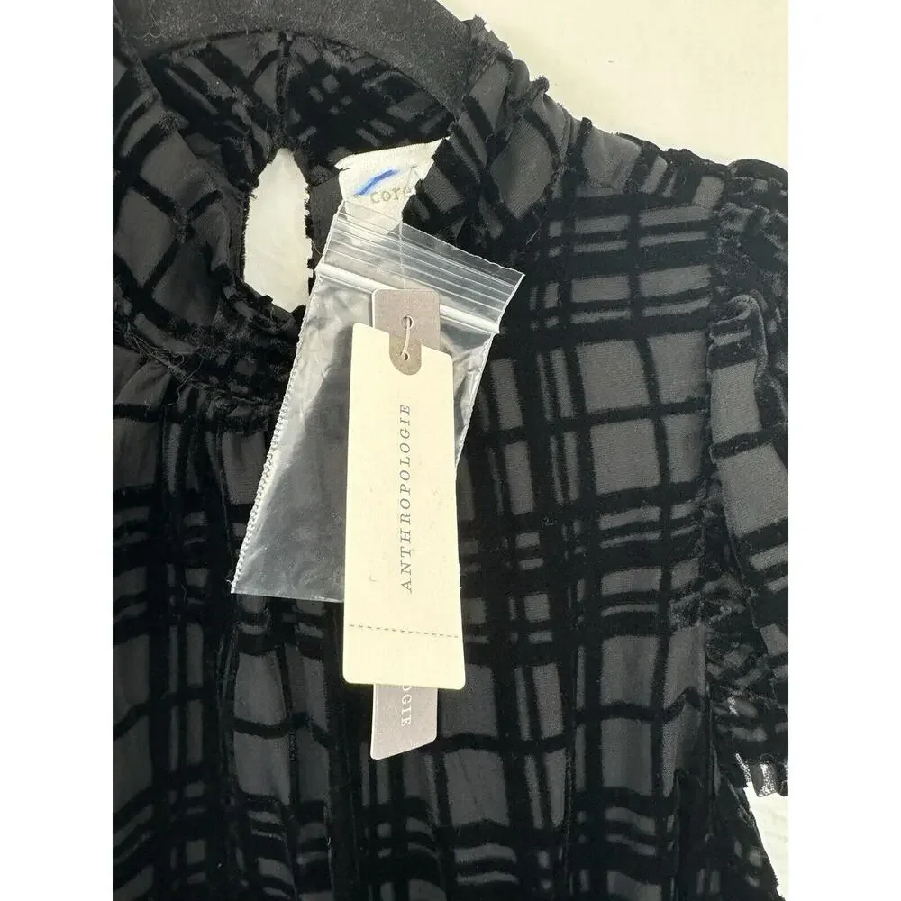 NEW Anthropologie Corey Lynn‎ Calter Mini Dress Holiday Plaid Black Ruffle Sz XS